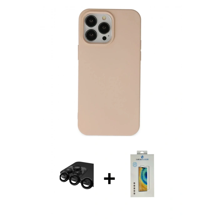 MARSİLYAN™- iPhone 15 Pro Kılıf Ahenk Serisi - Siyah Polymer Nano Ekran Koruyucu + Raze Metal Kamera Lens - SH