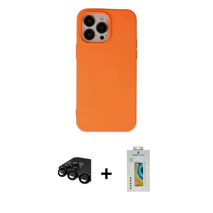 MARSİLYAN™- iPhone 15 Pro Kılıf Ahenk Serisi - Siyah Polymer Nano Ekran Koruyucu + Raze Metal Kamera Lens - SH