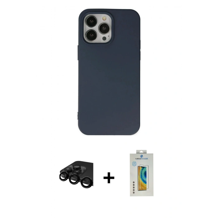 MARSİLYAN™- iPhone 15 Pro Kılıf Ahenk Serisi - Siyah Polymer Nano Ekran Koruyucu + Raze Metal Kamera Lens - SH