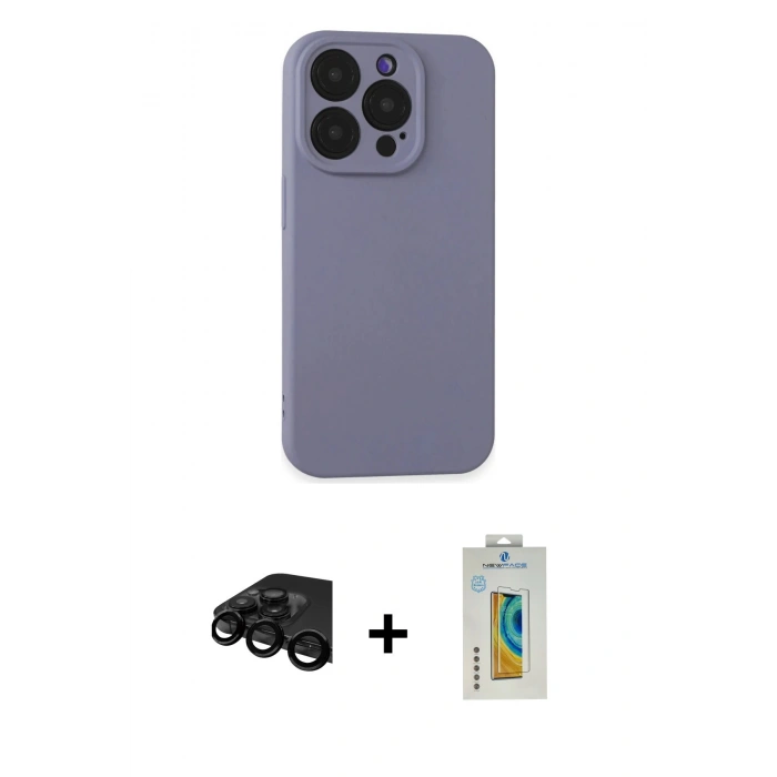 MARSİLYAN™- iPhone 15 Pro Kılıf Ahenk Serisi - Siyah Polymer Nano Ekran Koruyucu + Raze Metal Kamera Lens - SH