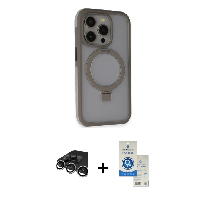 MARSİLYAN™- iPhone 15 Pro Kılıf Ahenk Yansıma Özel Seri - Şeffaf Royal Nano Ekran Koruyucu + Raze Metal Kamera Lens - GS