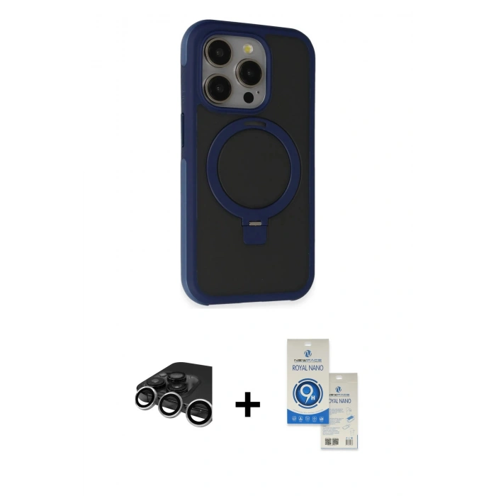 MARSİLYAN™- iPhone 15 Pro Kılıf Ahenk Yansıma Özel Seri - Şeffaf Royal Nano Ekran Koruyucu + Raze Metal Kamera Lens - GS