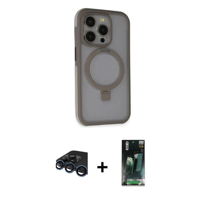 MARSİLYAN™- iPhone 15 Pro Kılıf Ahenk Yansıma Özel Seri - Siyah 360 Mat Full Body Arka Koruyucu + Raze Metal Kamera Lens - LT