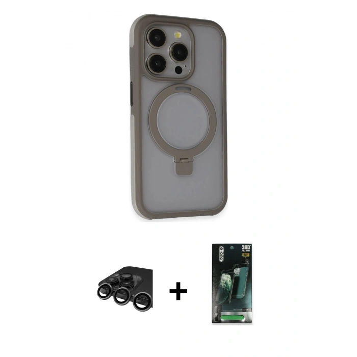 MARSİLYAN™- iPhone 15 Pro Kılıf Ahenk Yansıma Özel Seri - Siyah 360 Mat Full Body Arka Koruyucu + Raze Metal Kamera Lens - TMGI
