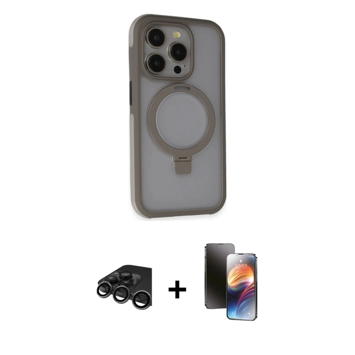 MARSİLYAN™- iPhone 15 Pro Kılıf Ahenk Yansıma Özel Seri - Siyah 3D Antistatik Mat Seramik Nano Ekran Koruyucu + Raze Metal Kamera Lens - TMGI