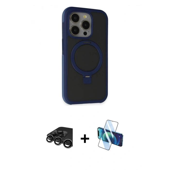 MARSİLYAN™- iPhone 15 Pro Kılıf Ahenk Yansıma Özel Seri - Siyah 3D Antistatik Seramik Nano Ekran Koruyucu + Raze Metal Kamera Lens - TMGI