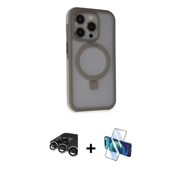 MARSİLYAN™- iPhone 15 Pro Kılıf Ahenk Yansıma Özel Seri - Siyah 3D Antistatik Seramik Nano Ekran Koruyucu + Raze Metal Kamera Lens - GS