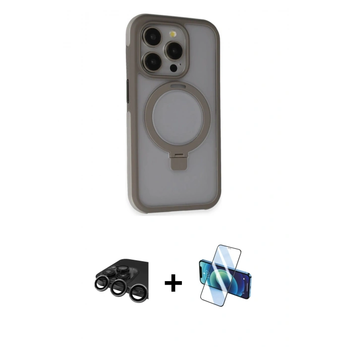 MARSİLYAN™- iPhone 15 Pro Kılıf Ahenk Yansıma Özel Seri - Siyah 3D Antistatik Seramik Nano Ekran Koruyucu + Raze Metal Kamera Lens - TMGI