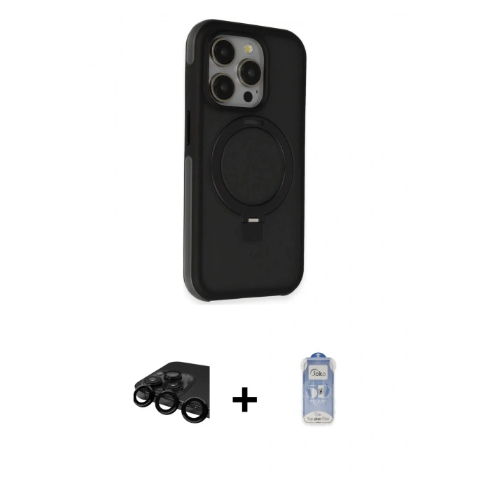 MARSİLYAN™- iPhone 15 Pro Kılıf Ahenk Yansıma Özel Seri - Siyah Joko Magic 5D Cam + Raze Metal Kamera Lens - SH
