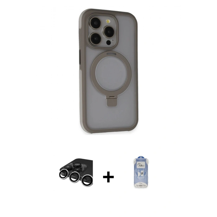 MARSİLYAN™- iPhone 15 Pro Kılıf Ahenk Yansıma Özel Seri - Siyah Joko Magic 5D Cam + Raze Metal Kamera Lens - GS