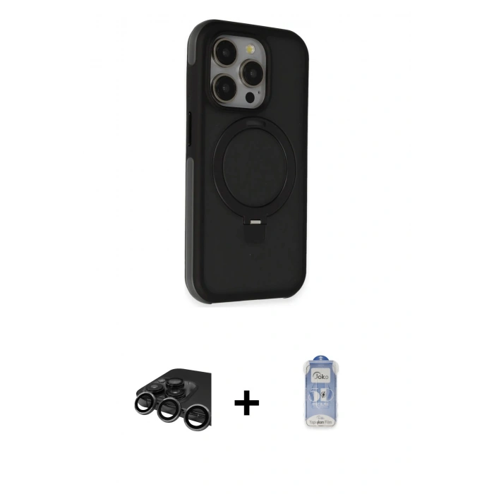 MARSİLYAN™- iPhone 15 Pro Kılıf Ahenk Yansıma Özel Seri - Siyah Joko Magic 5D Cam + Raze Metal Kamera Lens - TMGI