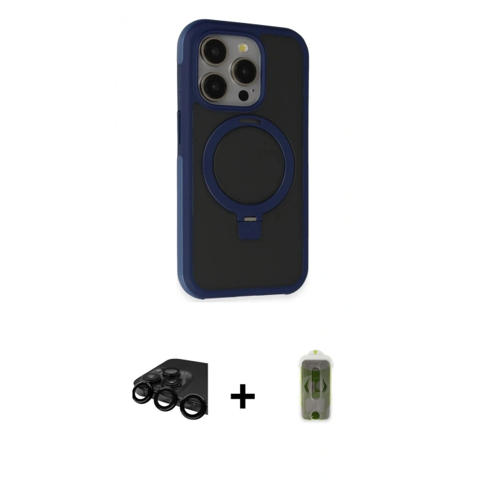 MARSİLYAN™- iPhone 15 Pro Kılıf Ahenk Yansıma Özel Seri - Siyah Joko Magic 5D Hayalet Cam + Raze Metal Kamera Lens - SH