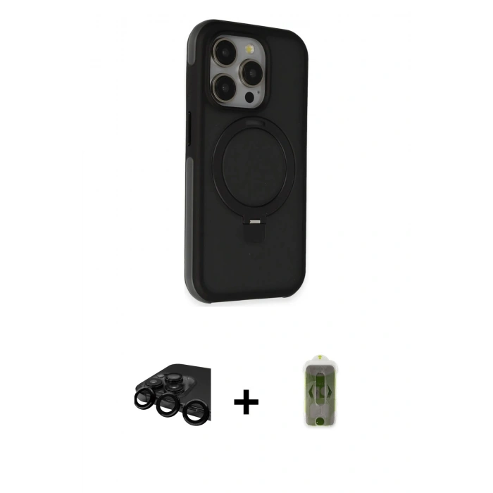 MARSİLYAN™- iPhone 15 Pro Kılıf Ahenk Yansıma Özel Seri - Siyah Joko Magic 5D Hayalet Cam + Raze Metal Kamera Lens - SH