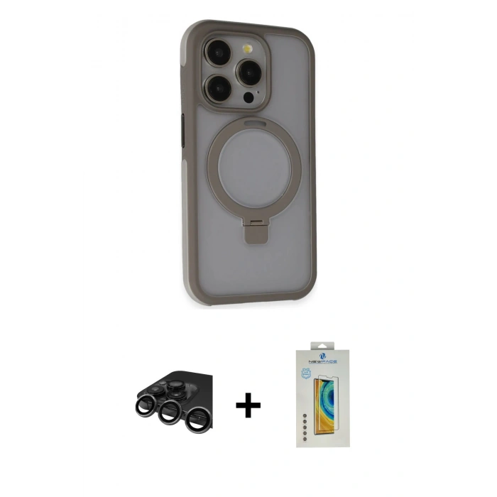 MARSİLYAN™- iPhone 15 Pro Kılıf Ahenk Yansıma Özel Seri - Siyah Polymer Nano Ekran Koruyucu + Raze Metal Kamera Lens - TMGI