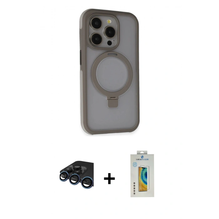 MARSİLYAN™- iPhone 15 Pro Kılıf Ahenk Yansıma Özel Seri - Siyah Polymer Nano Ekran Koruyucu + Raze Metal Kamera Lens - LT