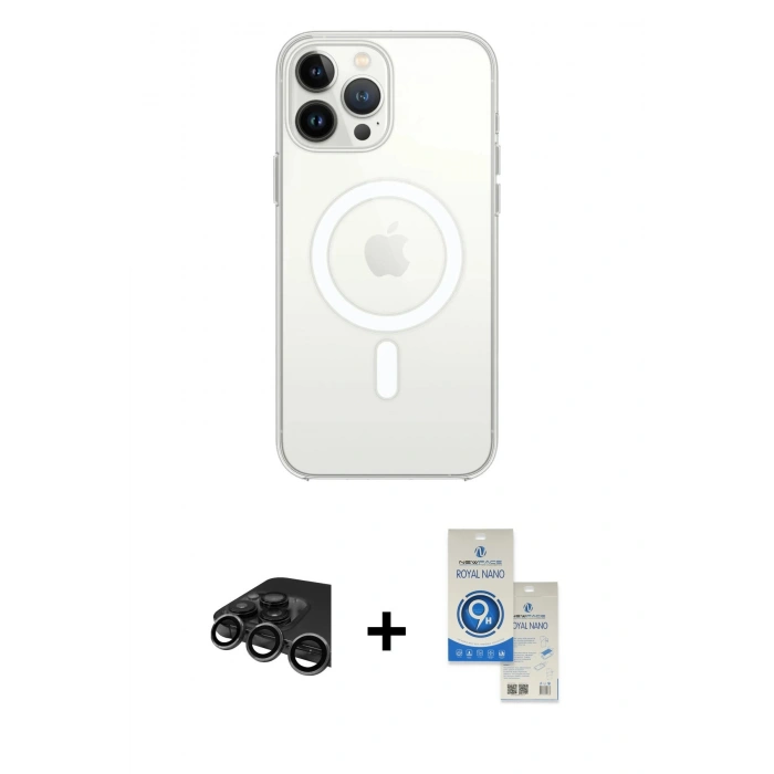 MARSİLYAN™- iPhone 15 Pro Kılıf Ahenk Yansıma Prime - Şeffaf Royal Nano Ekran Koruyucu + Raze Metal Kamera Lens - TMGI