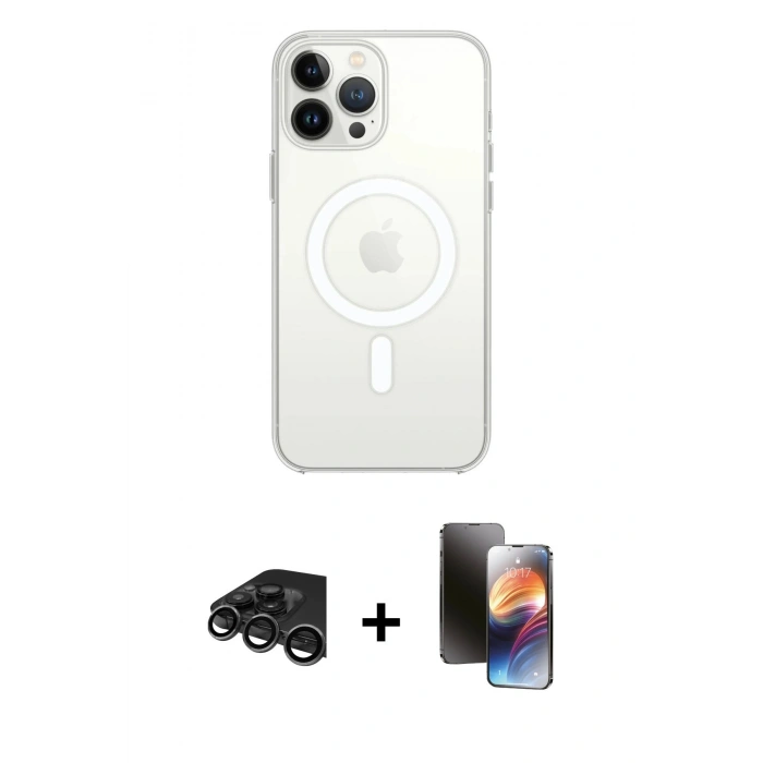 MARSİLYAN™- iPhone 15 Pro Kılıf Ahenk Yansıma Prime - Siyah 3D Antistatik Mat Seramik Nano Ekran Koruyucu + Raze Metal Kamera Lens - TMGI