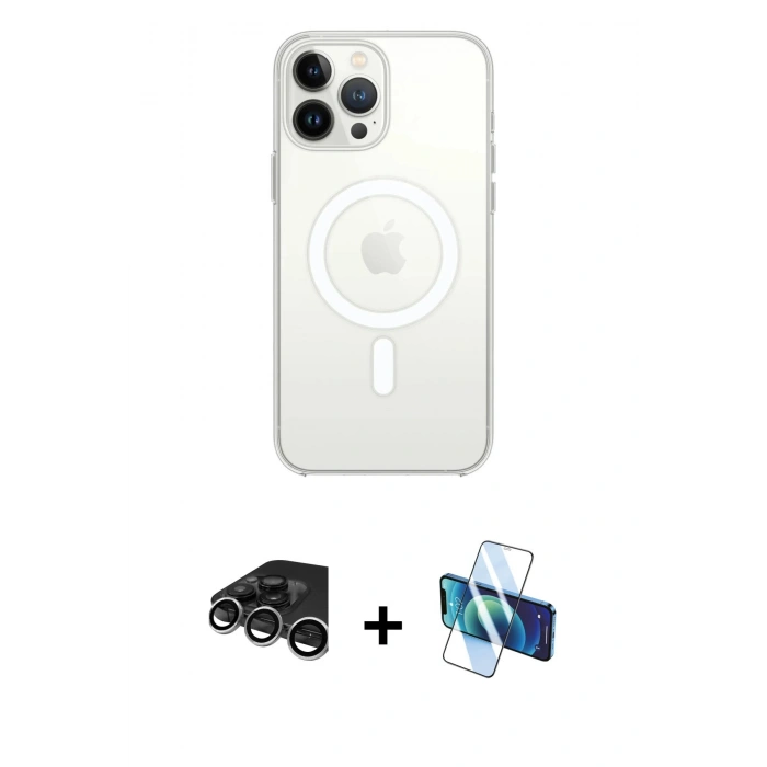 MARSİLYAN™- iPhone 15 Pro Kılıf Ahenk Yansıma Prime - Siyah 3D Antistatik Seramik Nano Ekran Koruyucu + Raze Metal Kamera Lens - GS