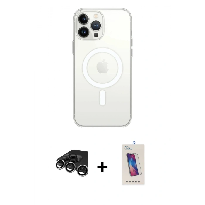 MARSİLYAN™- iPhone 15 Pro Kılıf Ahenk Yansıma Prime - Siyah Joko 5D Cam + Raze Metal Kamera Lens - GS