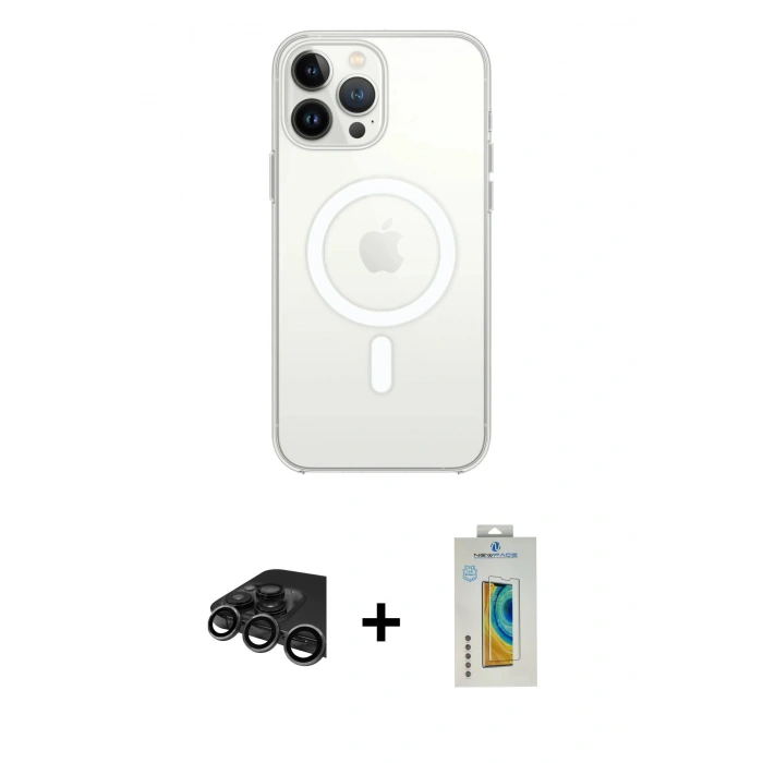 MARSİLYAN™- iPhone 15 Pro Kılıf Ahenk Yansıma Prime - Siyah Polymer Nano Ekran Koruyucu + Raze Metal Kamera Lens - TMGI