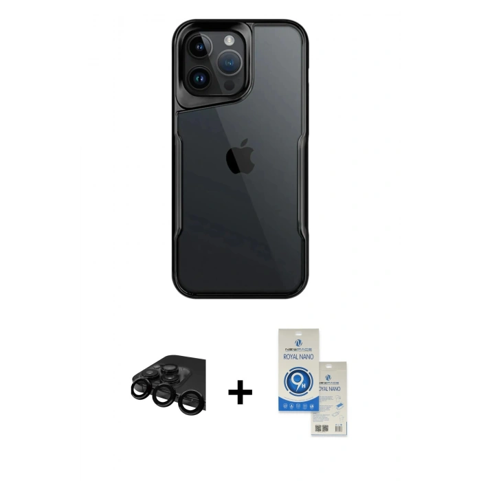 MARSİLYAN™- iPhone 15 Pro Kılıf Akış Çizgi Koleksiyonu - Şeffaf Royal Nano Ekran Koruyucu + Raze Metal Kamera Lens - SH