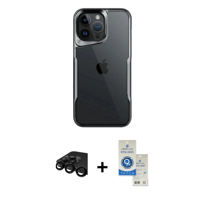 MARSİLYAN™- iPhone 15 Pro Kılıf Akış Çizgi Koleksiyonu - Şeffaf Royal Nano Ekran Koruyucu + Raze Metal Kamera Lens - SH