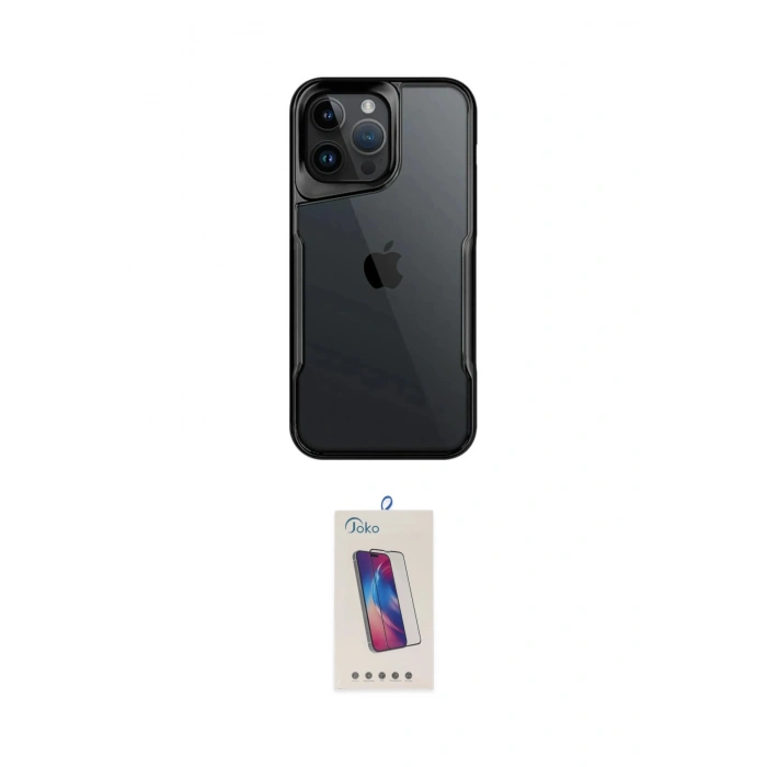 MARSİLYAN™- iPhone 15 Pro Kılıf Akış Çizgi Koleksiyonu - Siyah Joko 5D Cam