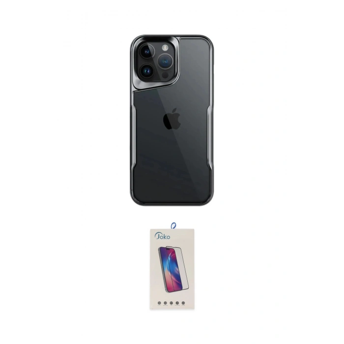MARSİLYAN™- iPhone 15 Pro Kılıf Akış Çizgi Koleksiyonu - Siyah Joko 5D Cam