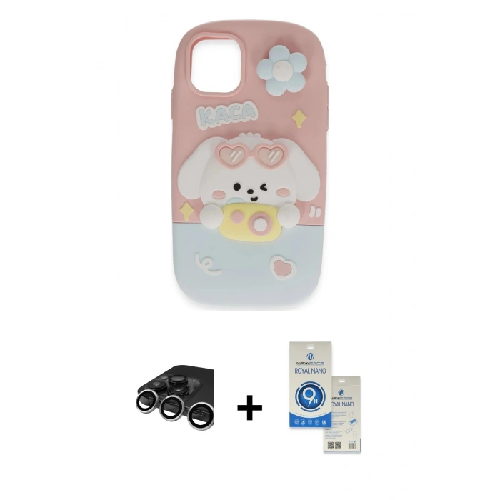 MARSİLYAN™- iPhone 15 Pro Kılıf Akış Yansıma - Şeffaf Royal Nano Ekran Koruyucu + Raze Metal Kamera Lens - GS