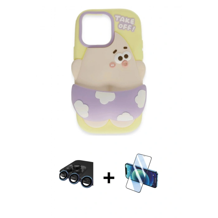 MARSİLYAN™- iPhone 15 Pro Kılıf Akış Yansıma - Siyah 3D Antistatik Cam Ekran Koruyucu + Raze Metal Kamera Lens - LT