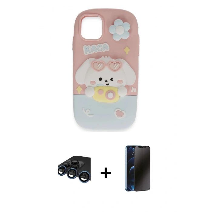 MARSİLYAN™- iPhone 15 Pro Kılıf Akış Yansıma - Siyah 3D Antistatik Hayalet Cam Ekran Koruyucu + Raze Metal Kamera Lens - LT