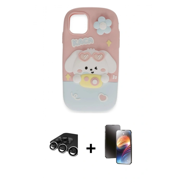 MARSİLYAN™- iPhone 15 Pro Kılıf Akış Yansıma - Siyah 3D Antistatik Mat Seramik Nano Ekran Koruyucu + Raze Metal Kamera Lens - GS