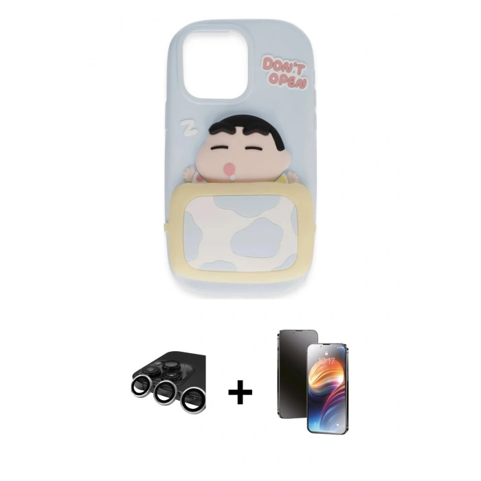 MARSİLYAN™- iPhone 15 Pro Kılıf Akış Yansıma - Siyah 3D Antistatik Mat Seramik Nano Ekran Koruyucu + Raze Metal Kamera Lens - GS