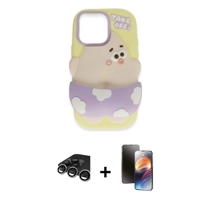 MARSİLYAN™- iPhone 15 Pro Kılıf Akış Yansıma - Siyah 3D Antistatik Mat Seramik Nano Ekran Koruyucu + Raze Metal Kamera Lens - GS