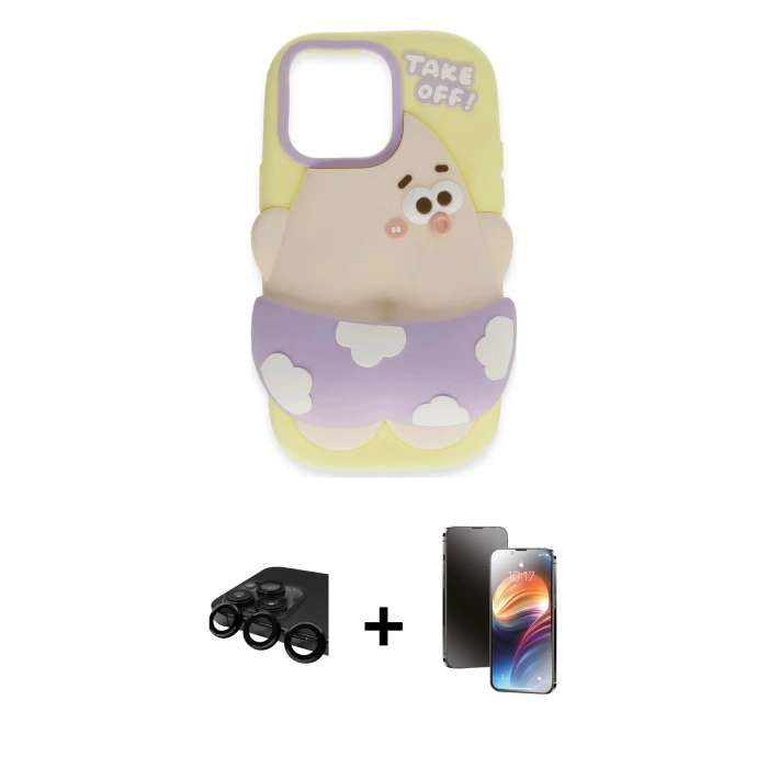 MARSİLYAN™- iPhone 15 Pro Kılıf Akış Yansıma - Siyah 3D Antistatik Mat Seramik Nano Ekran Koruyucu + Raze Metal Kamera Lens - SH