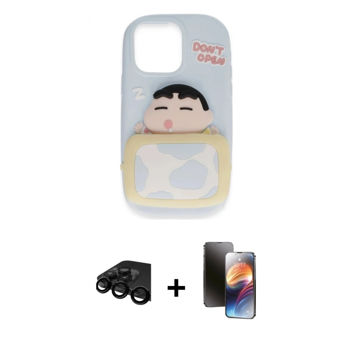 MARSİLYAN™- iPhone 15 Pro Kılıf Akış Yansıma - Siyah 3D Antistatik Mat Seramik Nano Ekran Koruyucu + Raze Metal Kamera Lens - SH