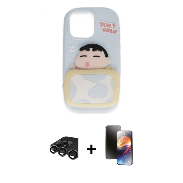 MARSİLYAN™- iPhone 15 Pro Kılıf Akış Yansıma - Siyah 3D Antistatik Mat Seramik Nano Ekran Koruyucu + Raze Metal Kamera Lens - TMGI
