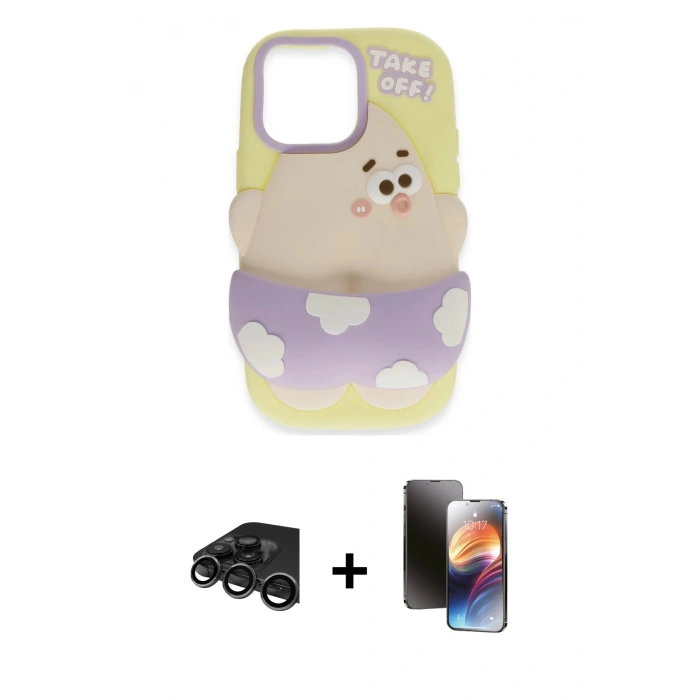 MARSİLYAN™- iPhone 15 Pro Kılıf Akış Yansıma - Siyah 3D Antistatik Mat Seramik Nano Ekran Koruyucu + Raze Metal Kamera Lens - TMGI