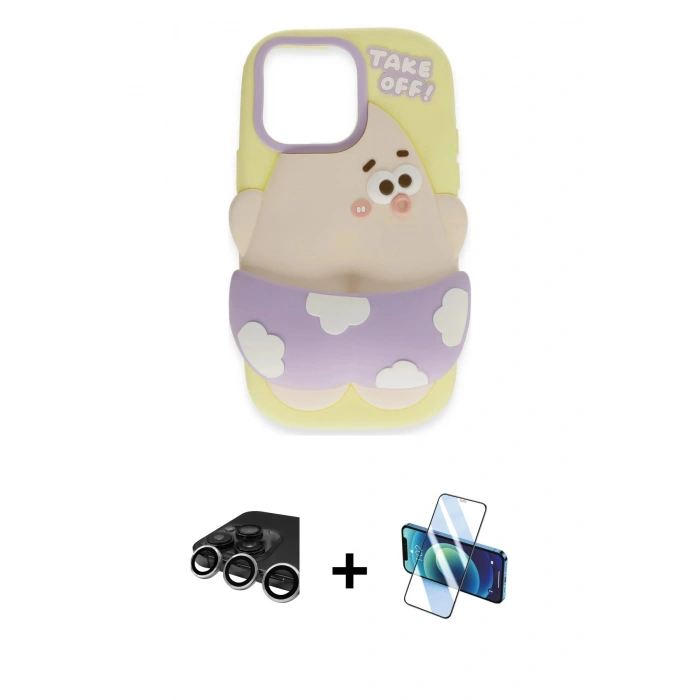 MARSİLYAN™- iPhone 15 Pro Kılıf Akış Yansıma - Siyah 3D Antistatik Seramik Nano Ekran Koruyucu + Raze Metal Kamera Lens - GS