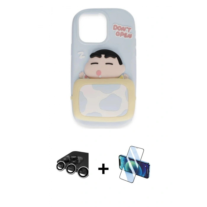 MARSİLYAN™- iPhone 15 Pro Kılıf Akış Yansıma - Siyah 3D Antistatik Seramik Nano Ekran Koruyucu + Raze Metal Kamera Lens - GS