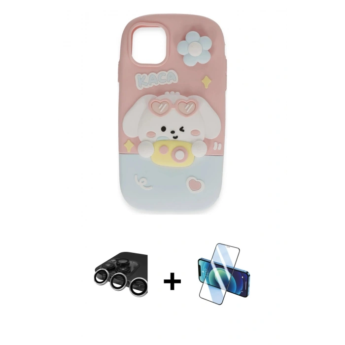 MARSİLYAN™- iPhone 15 Pro Kılıf Akış Yansıma - Siyah 3D Antistatik Seramik Nano Ekran Koruyucu + Raze Metal Kamera Lens - GS