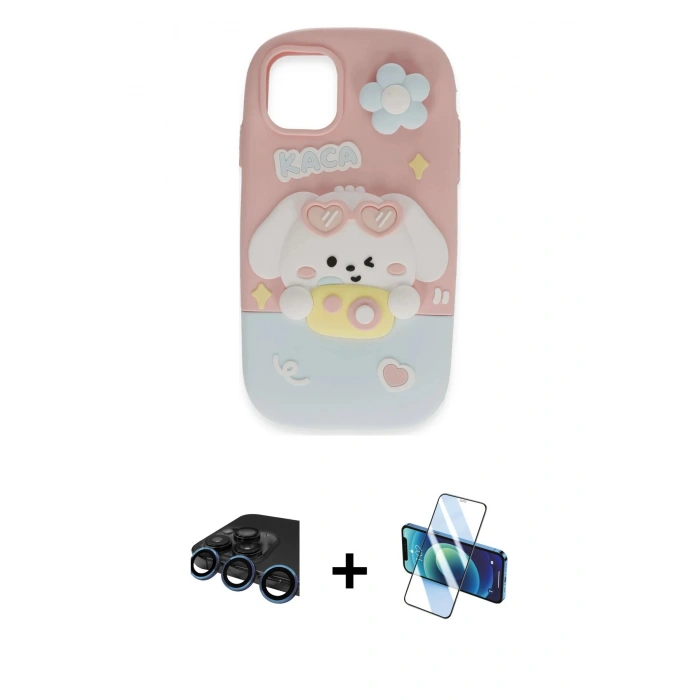 MARSİLYAN™- iPhone 15 Pro Kılıf Akış Yansıma - Siyah 3D Antistatik Seramik Nano Ekran Koruyucu + Raze Metal Kamera Lens - LT