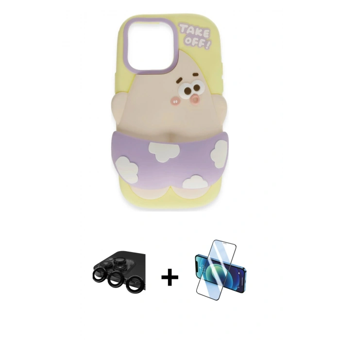 MARSİLYAN™- iPhone 15 Pro Kılıf Akış Yansıma - Siyah 3D Antistatik Seramik Nano Ekran Koruyucu + Raze Metal Kamera Lens - SH