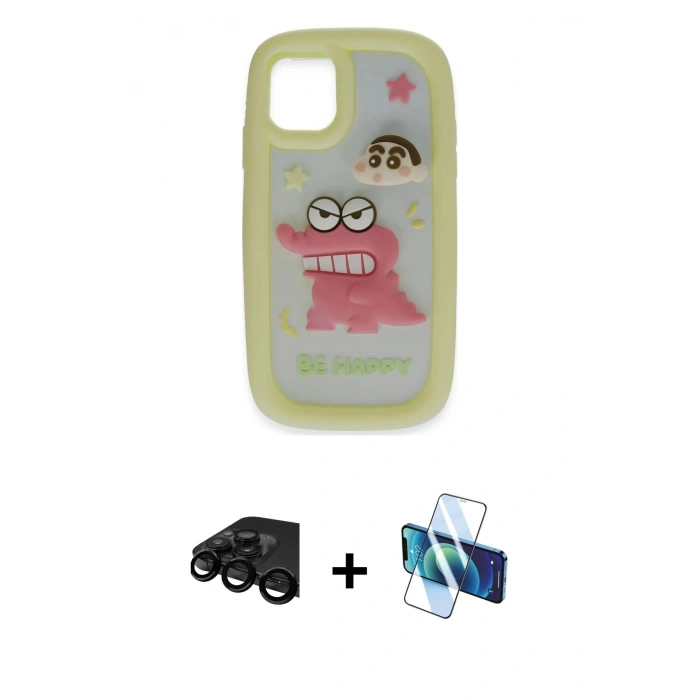 MARSİLYAN™- iPhone 15 Pro Kılıf Akış Yansıma - Siyah 3D Antistatik Seramik Nano Ekran Koruyucu + Raze Metal Kamera Lens - SH
