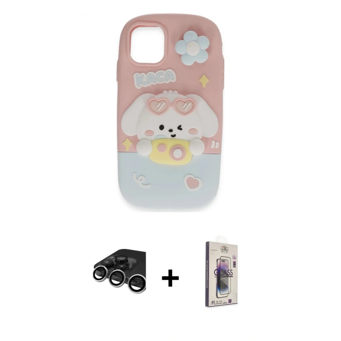 MARSİLYAN™- iPhone 15 Pro Kılıf Akış Yansıma - Siyah Bilvis 3D Cam Ekran Koruyucu + Raze Metal Kamera Lens - GS