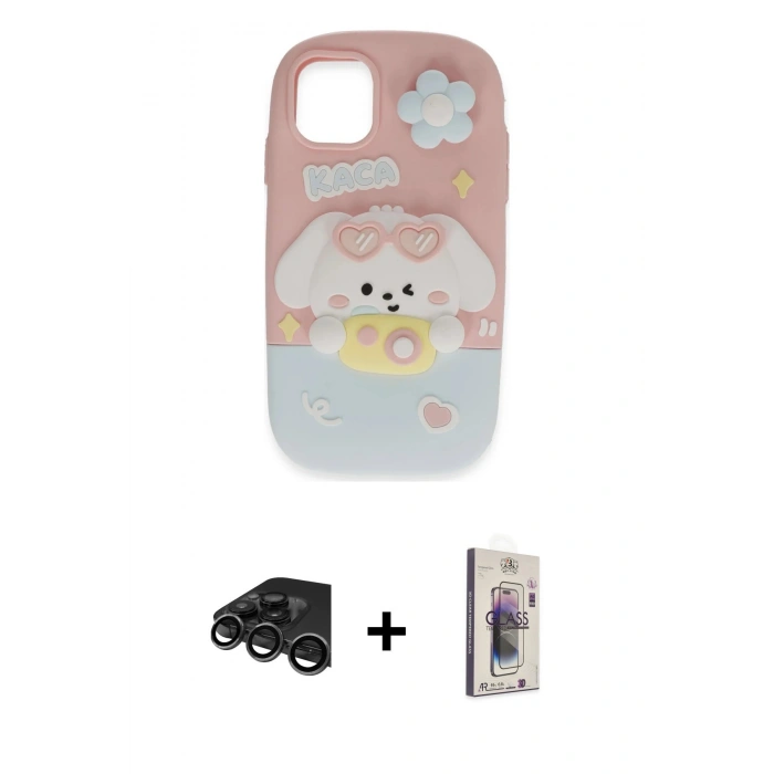 MARSİLYAN™- iPhone 15 Pro Kılıf Akış Yansıma - Siyah Bilvis 3D Cam Ekran Koruyucu + Raze Metal Kamera Lens - TMGI