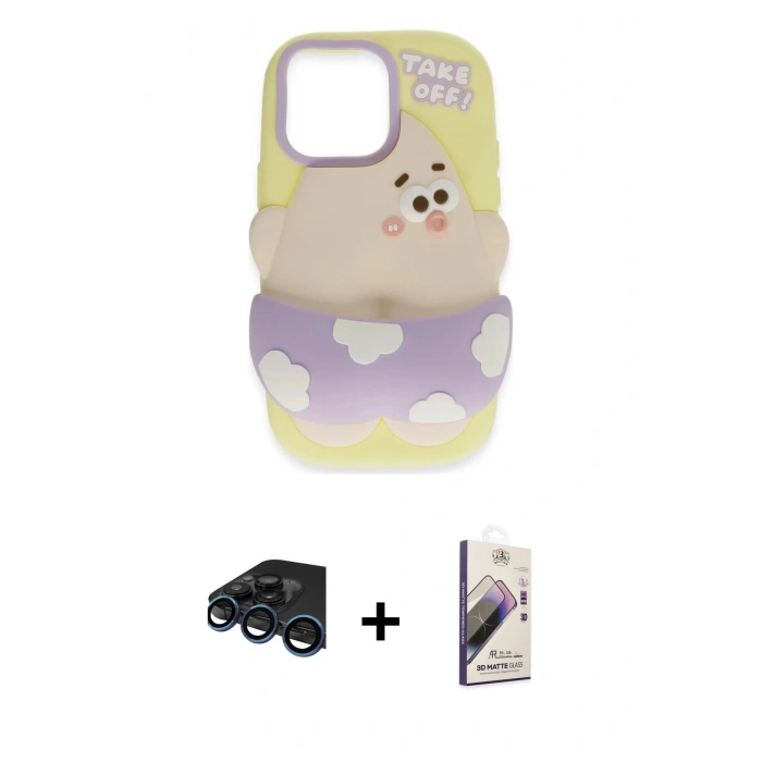 MARSİLYAN™- iPhone 15 Pro Kılıf Akış Yansıma - Siyah Bilvis 3D Mat Cam Ekran Koruyucu + Raze Metal Kamera Lens - LT