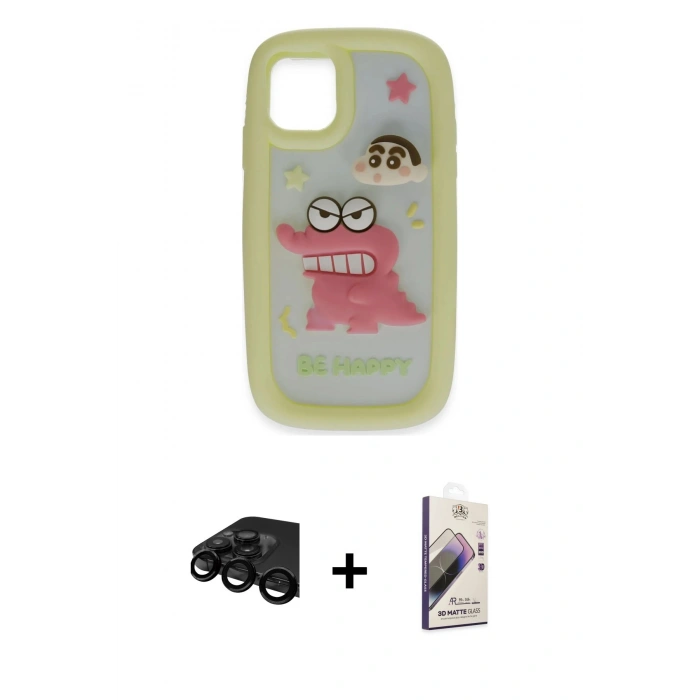 MARSİLYAN™- iPhone 15 Pro Kılıf Akış Yansıma - Siyah Bilvis 3D Mat Cam Ekran Koruyucu + Raze Metal Kamera Lens - SH