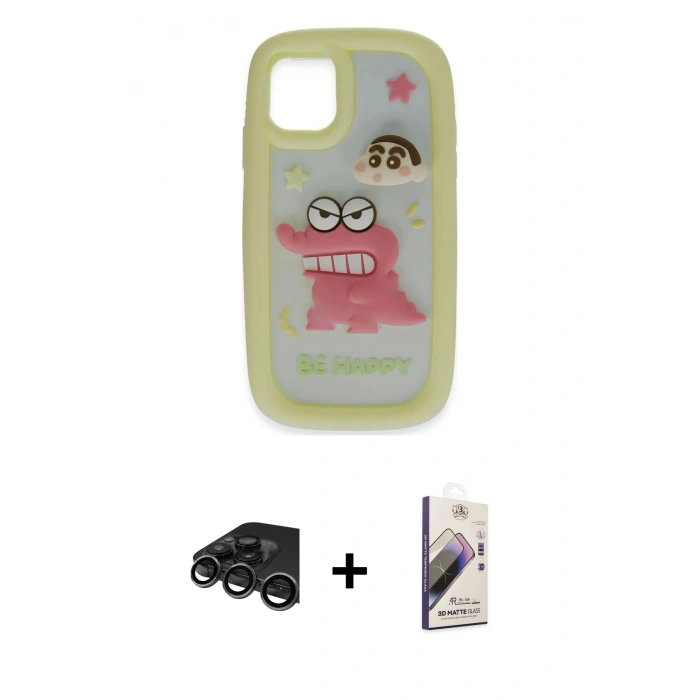 MARSİLYAN™- iPhone 15 Pro Kılıf Akış Yansıma - Siyah Bilvis 3D Mat Cam Ekran Koruyucu + Raze Metal Kamera Lens - TMGI