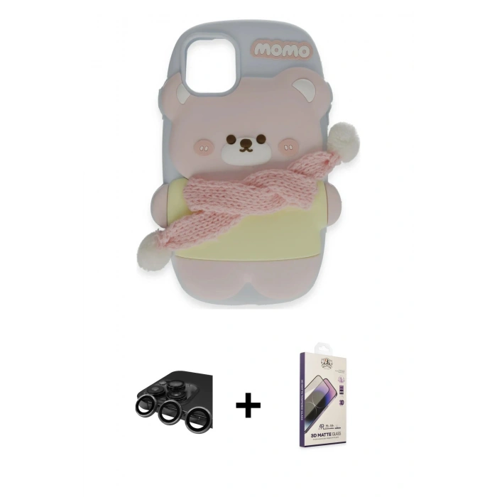 MARSİLYAN™- iPhone 15 Pro Kılıf Akış Yansıma - Siyah Bilvis 3D Mat Cam Ekran Koruyucu + Raze Metal Kamera Lens - TMGI
